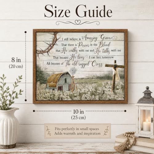 PDSBFZSUHGS Christian Wall Art 8 x 10 In Framed Canvas Print Bible Verses Paintings Barn Windmill Cross Canvas Vintage Hymn Prayer Decor I Still Believe In Amazing Grace For Bedroom or Dining room - color: Brown, size: 10"L x 8"W
