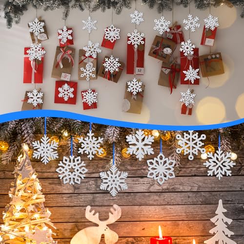 CroBlissful 24 Sets Winter Snowflake Ornaments with Religious Blessing Card
