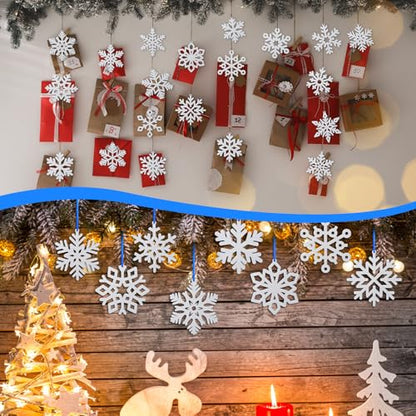 CroBlissful 24 Sets Winter Snowflake Ornaments with Religious Blessing Card