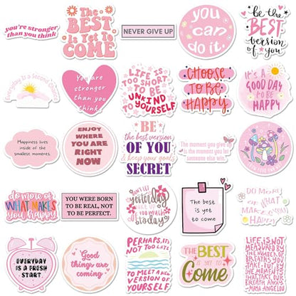 50PCS Pink Motivational Stickers for Girl, Waterproof Inspirational Positive Affirmation Vinyl Decals, Aesthetic Preppy Quote Stickers for Water Bottle, Laptop, Scrapbook, Skateboard, Guitar, Phone - color: Pink Motivational Stickers-1