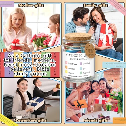 Lunmon Catholic Bible Verse Jar, Color Coded Bible Verse Cards for Women - style: Catholic