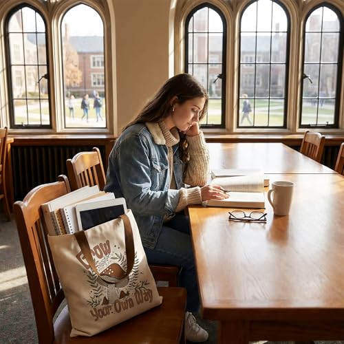 Canvas Tote Bag Aesthetic for Women, Cute Tote Bag with Zipper Pocket, Heavy Duty Reusable Shopping Bags for Grocery - color: 13-boho Mushroom
