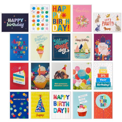 Hallmark Birthday Cards with Envelopes, Assorted 20-Pack (It's Your Day!)