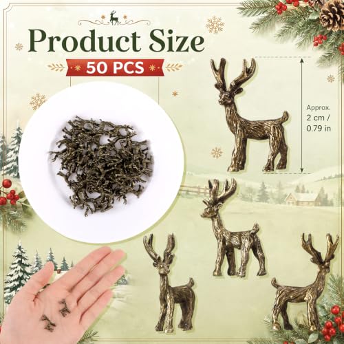 Civaner 50 Pcs Mini Brass Reindeer, Tiny Deer Figurines for Christmas Decor - style: Reindeer