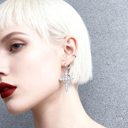 Crystal Cross Hoop Earrings Women, Gold Plated - color: silver