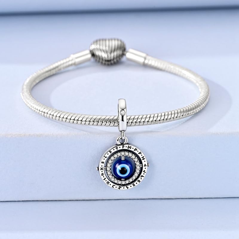 LUXILLA 925 Sterling Silver Charm Golden Family Tree Sparkling Cross Cute Dragon Charms Fits Bracelets Necklace Pendant Bead Jewelry Gift for Women Family Friends - color: Blue Evil Eye Charms