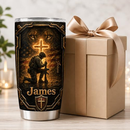 Personalized Christian Gifts For Men - A Child Of God Warrior Faith Bible Tumbler V20 - Man Of Faith Christ Religious For Dad, Husband, Grandpa on Fathers Day, Christmas, Birthday - color: CH-VAR-20