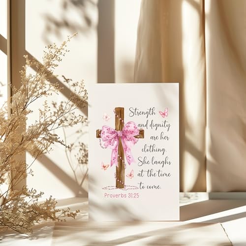 Strength and Dignity Are Her Clothing Card Christian Encouragement Cards Proverbs 31:25 Bible Verse Inspirational Spiritual Greeting Gift for Woman Mom Daughter Sister Friend Bestie Pastor's Wife Niece Mentor - color: Strength And Dignity Proverbs 31:25
