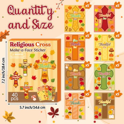 CY2SIDE Fall Thankful Cross Stickers - 40PCS Religious Face Sticker Game - style: Fall Thanksgiving Cross