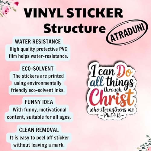 (3Pcs) I Can Do All Things Through Christ Who Strengthens Me Sticker Philippians 4:13 Bible Verse Stickers Christian Faith Waterproof Vinyl Decals for Laptop Water Bottle Phone Tumbler Size 2.6" x 3" - color: I Can Do All Things Through Christ Who Strengt