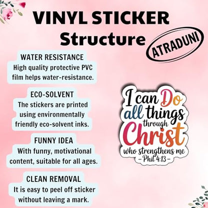 (3Pcs) I Can Do All Things Through Christ Who Strengthens Me Sticker Philippians 4:13 Bible Verse Stickers Christian Faith Waterproof Vinyl Decals for Laptop Water Bottle Phone Tumbler Size 2.6" x 3" - color: I Can Do All Things Through Christ Who Strengt