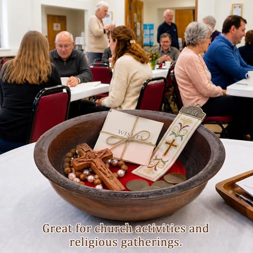 Domensi Handcrafted Wooden Offering Plate for Church Walnut Stain Collection Plate with Felt Round Pad Collection Tray for Sunday Worship Communion Religious Ceremonies