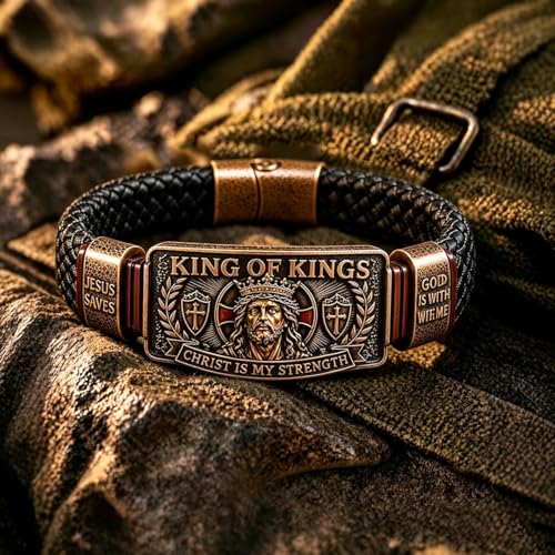 Roselover King of Kings Faith Bracelet Mens Christian Bracelet Gift Christ Is My Strength Religious Inspirational Wristband Gifts for Husband Dad Boyfriend Son - color: Kings Faith Bracelet-1PCS