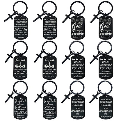 kilofly Christian Inspirational Bible Verse Keychain Gift Cross Charm - style: Faith-black-12