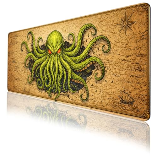 Octopus Monster Mouse Pad Cthulhu Dark Sea Pirate Fantasy Mousepad Extended Large Laptop Keyboard Non-Slip Rubber Base with Stitched Edges for Home 31.5x11.8 Inch - color: Octopus Monster, size: 31.5" x 11.8"