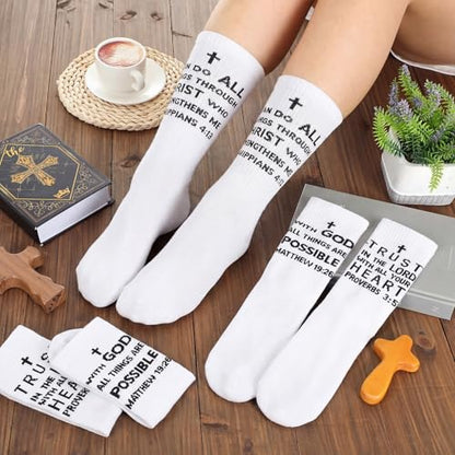 Shyyween 6 Pairs Christian Catholic Sock Bible Verse, Us 6-12 - color: White