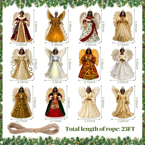 24 Pcs Christmas Wooden African American Angel Ornaments, Xmas Tree Decor - color: B Style, size: 24 Pcs