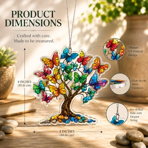Butterfly Christmas Tree Ornaments 2026 for Christmas Tree Decorations, Colorful Stained Glass Style, Tree of Life Acrylic Hanging Ornament, Butterfly Gifts for Women, Mom and Grandma Christmas - color: Butterfly Tree of Life