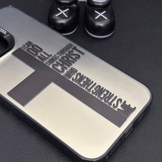 I Can Do All Things Through Christ Phone Case Compatible with iPhone 13, Bible Verse Christian Religious Cross Philippians 4:13 Cross Case, Black - size: iPhone 13