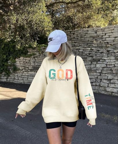God is Good Sweatshirt Christian Shirts for Women Oversized Jesus Religious Pullover Bible Verse Inspirational Tops - color: Apricot, size: X-Large