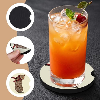 Red Bow Leopard Car Coasters for Cup Holders, Auto Drink Coaster for Women - color: Leopard Red Bow
