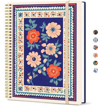 Taja Large Spiral Lined Journal for Women and Men, Notebook for Work - color: H-Folk Bloom