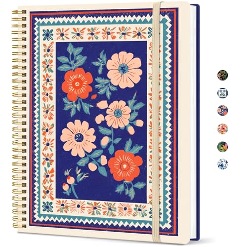 Taja Large Spiral Lined Journal for Women and Men, Notebook for Work - color: H-Folk Bloom