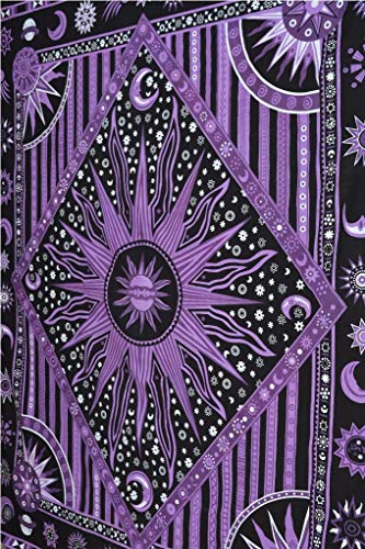 Popular Handicrafts Wall Hanging Tapestry For Bedroom Hippie Burning Sun and Moon Meditation Bohemian Hippy Psychedelic Design Indian Tapestries Bedspread 90 x 108 inches (230cm x 270cm) Green - color: Purple, size: 108"L x 90"W