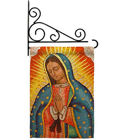 Lady of Guadalupe Garden Flag Set Wall Holder Religious Faith Hope Grace Peace Dove Christian Religion Easter Small Decorative Gift Yard House Banner Double-Sided Made In USA 13 X 18.5 - size: Garden Flag Set 13"x 18.5" w/ Wall Holder