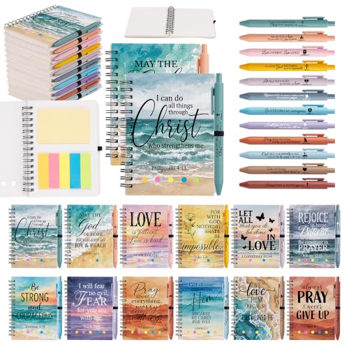 Sprial Notebooks with Pens Bulk, 48 Pack, 5.5 x 4.7 Inch, Ocean - color: Watercolor Bible Quotes