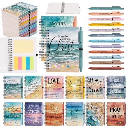Sprial Notebooks with Pens Bulk, 48 Pack, 5.5 x 4.7 Inch, Ocean - color: Watercolor Bible Quotes