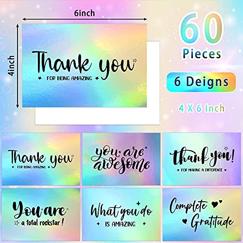 Outus 60 Pcs Holographic Thank You Appreciation Cards for Teachers Nurses