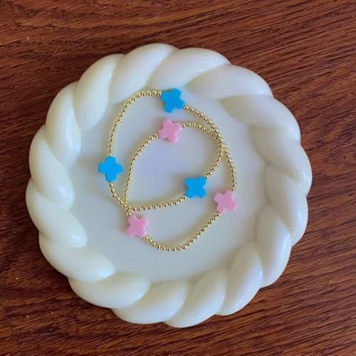 Colorful Cross Charm Bracelets for Women Men Adjustable Gold Plated Beaded Bracelet Boho Bead Ball Stretch Bracelet Birthday Summer Beach Jewelry - color: 3mm Blue
