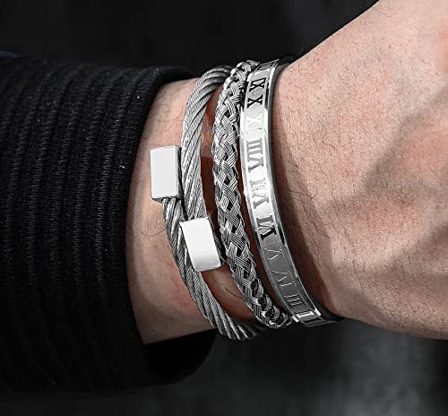 WFYOU Stainless Steel Bracelets for Men Gold Cuff Bracelet Birthday Gifts - color: Silver 6