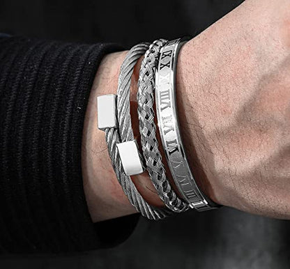 WFYOU Stainless Steel Bracelets for Men Gold Cuff Bracelet Birthday Gifts - color: Silver 6