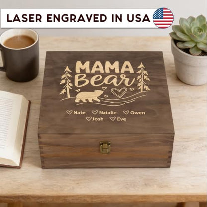 Personalized Mama Bear Memory Box, Engraved Gift for Mom or Grandma - style: 19. Mama Bear Designs