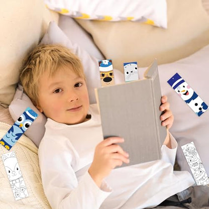 Haooryx Polar Animals Color Your Own Bookmarks - 72Pcs DIY Coloring Blank Bookmarks Funny Winter Penguins Owl Book Mark for Xmas Kids Party Supply Teacher Student Classroom Rewards Paper Art Craft Kit - style: Polar Animals-2