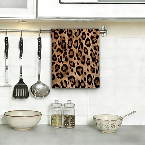 Leopard Print Kitchen Dish Towels,Farmhouse Hand Towels 16x24 Inch Decorative Absorbent Dish Cloth for Cooking Baking Cleaning Bathroom Decor Set of 2 - color: Leopard Print