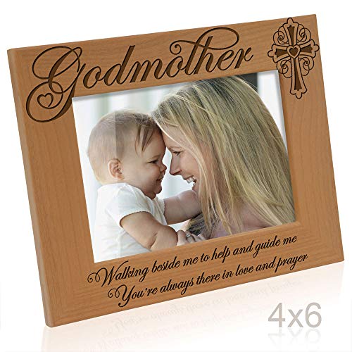 KATE POSH - Godmother Engraved Natural Wood Picture Frame, Cross Decor, Baptism and Religious Catholic Gifts, Thank You Gift from Godchild (4" x 6" Horizontal) - size: 4x6 Horizontal (Godmother)