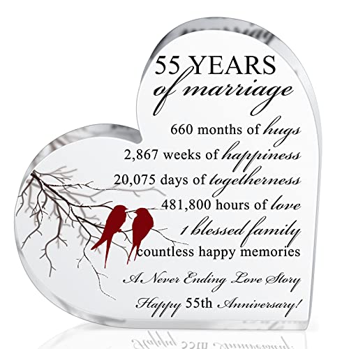 Qunclay 55th Years of Marriage Gift Wedding Anniversary Souvenir Heart Marriage Keepsake Decoration Present for Couple Parent Women Mom Husband Wife He She Friend Grandparents - style: 55th
