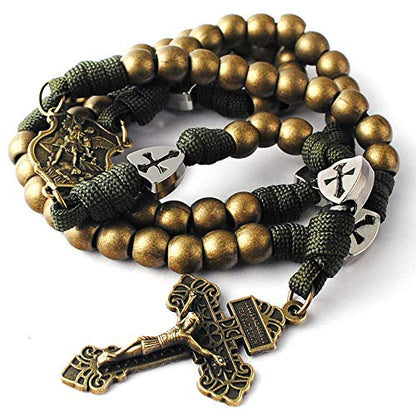 HanlinCC Catholic Rosary Paracord Large Metal Beads St.Michael Medal Men - style: Antique Bronze St.Michael Paracord Rosary