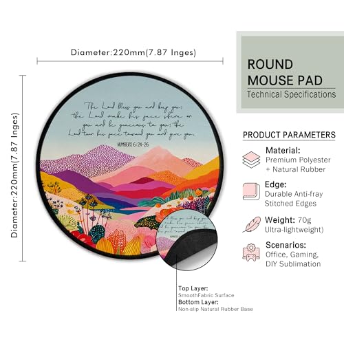 Christian Numbers 6:24-26 Boho Mountains Round Mouse Pad 8.6x8.6in - color: Numbers 6:24-26 Mouse Pad