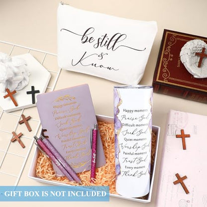 Domensi 6 Pcs Christian Gifts Set, 20 oz Tumbler Notepad Pens, Purple - color: Purple
