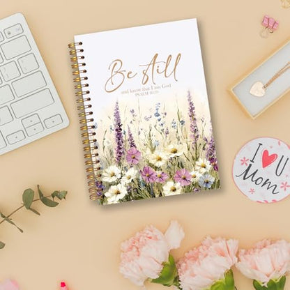 Wildflower Christian Spiral Notebooks, Be Still and Know That I Am God Bible Journal, Psalm 46:10 Scripture Journals for Writing, Religious Notebook for Note Taking, 5.5x8.3 Inch - color: white Bible Notebook-9