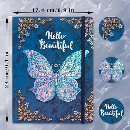 B5 Hardcover Journal for Women & Men -Butterfly Aesthetic Lined Notebook - color: Blue