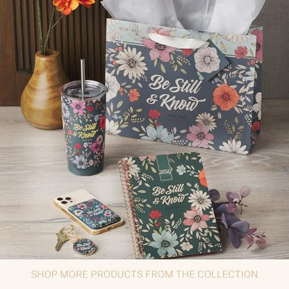 Christian Art Gifts Psalm 46:10 Teal Floral Stainless Steel Travel Tumbler - color: Be Still/Dark Teal Floral