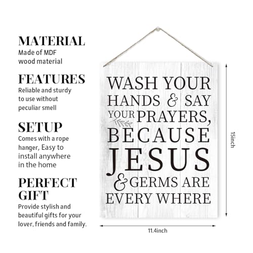 Wash Your Hands & say Your Prayers Sign, Religious Decor Sign, Rustic Wooden Hanging Plaque Sign, Bathroom Decor, Christian Wall Sign for Toilet Washroom Bathroom Decor, Farmhouse Wood Sign - color: Color 06