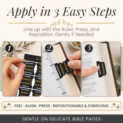 90 Christian Bible Tabs for Women, Men, Kids - Black Gold Version - color: Black Gold