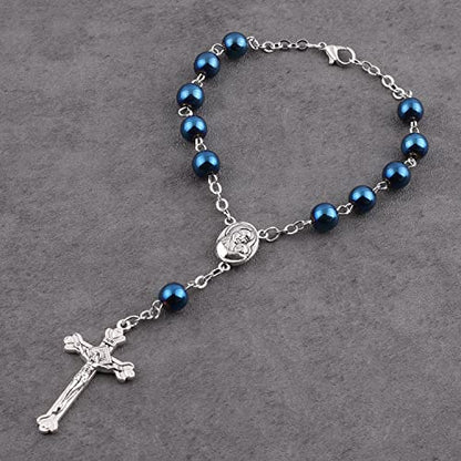 Hematite Beads Auto One Decade Car Rosary Clasp Terra Jerusalem Medal - style: Blue