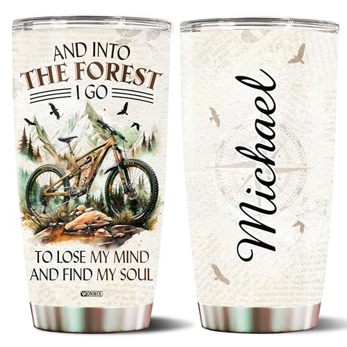 Personalized Mountain Biking Gifts for Women Men Insulated Stainless Steel Tumbler 20oz With Lid Travel Cup Coffee Mug Water Bottle Cyclist Gift for Mom Dad Husband Wife - color: BICYCLE